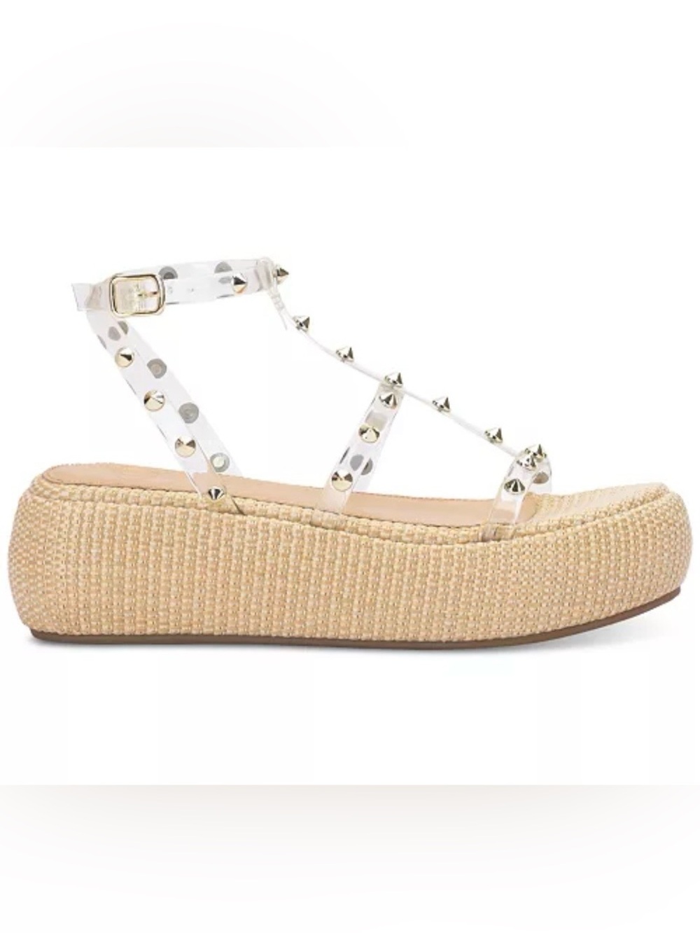 Jessica Simpson Clear Studded Platform Sandal in Beige Woven
